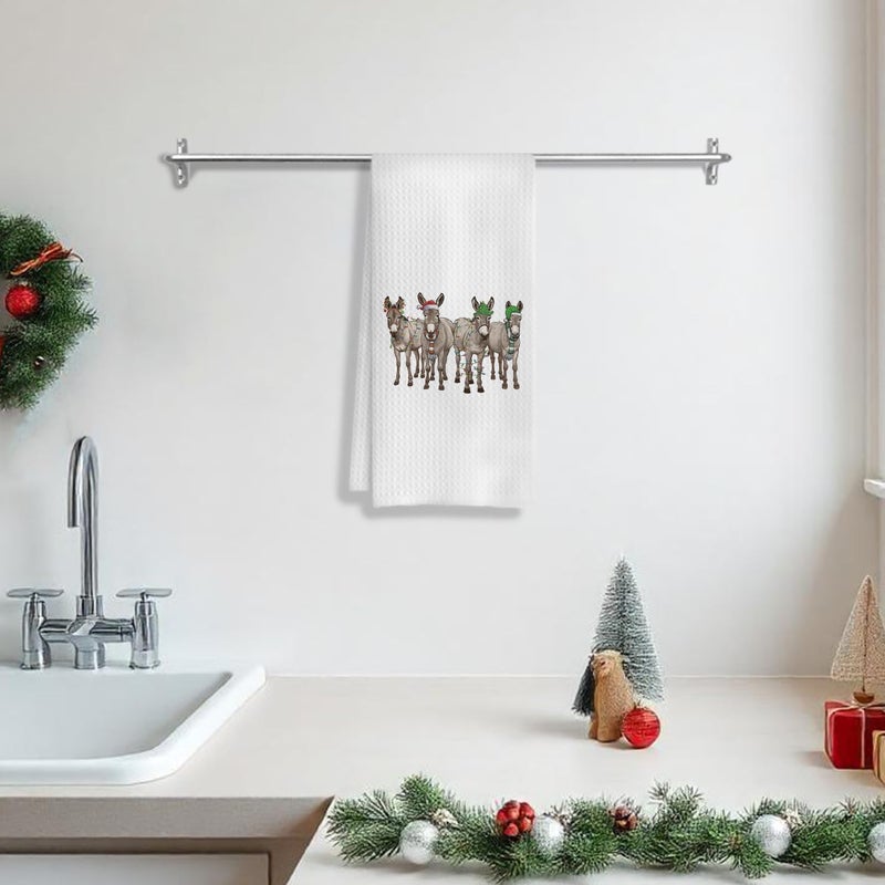 COWEB Christmas Donkey Kitchen Towels, Donkey Gifts for Women, Donkey Decor, Farmhouse Christmas Dish Towels Tea Towels for Kitchen, Christmas Hand Towels for Bathroom, Donkey Bathroom Decor, 16x24 Inch - Image 3